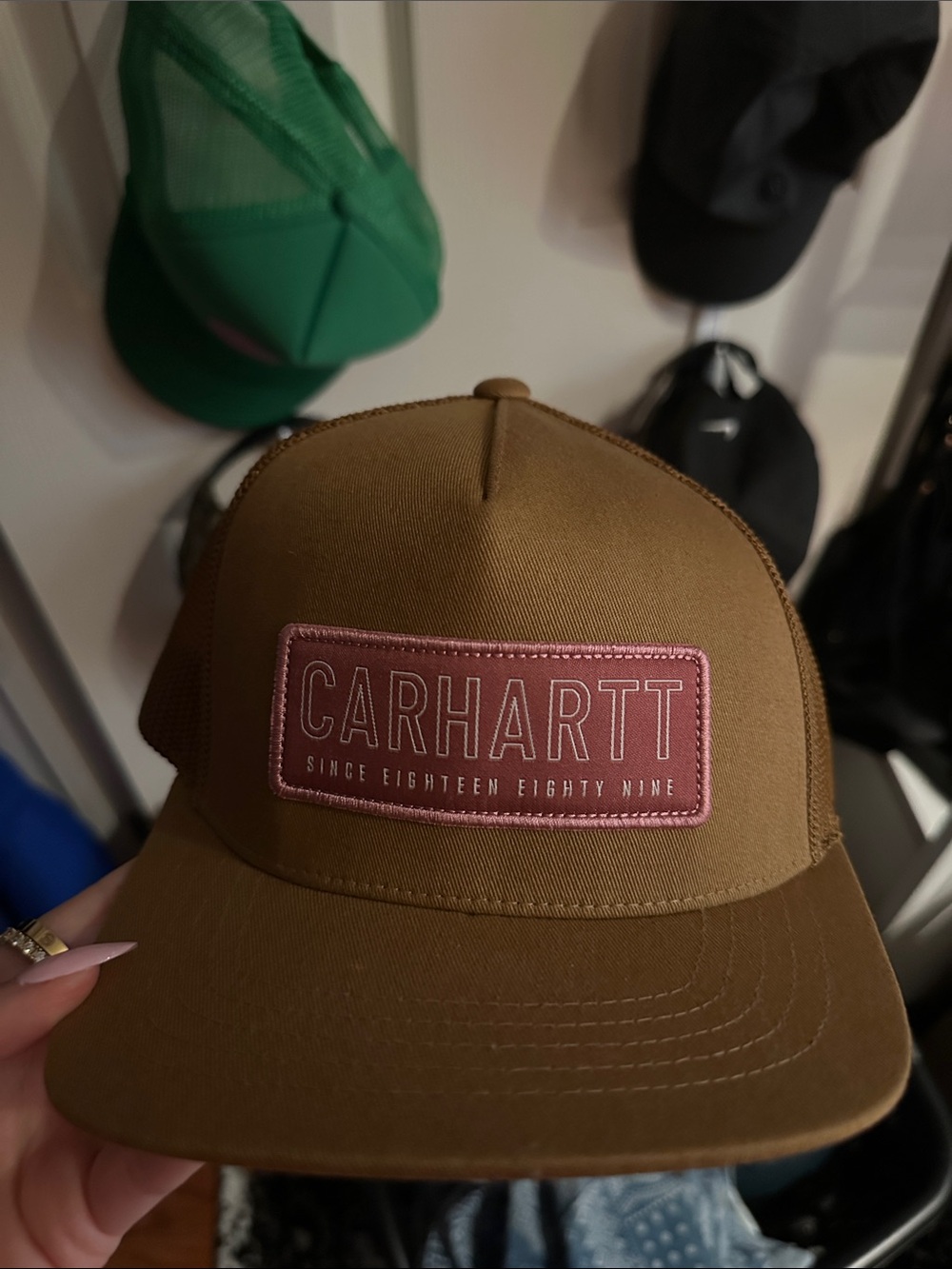 Carhartt Brown Cap with Pink Logo Patch
